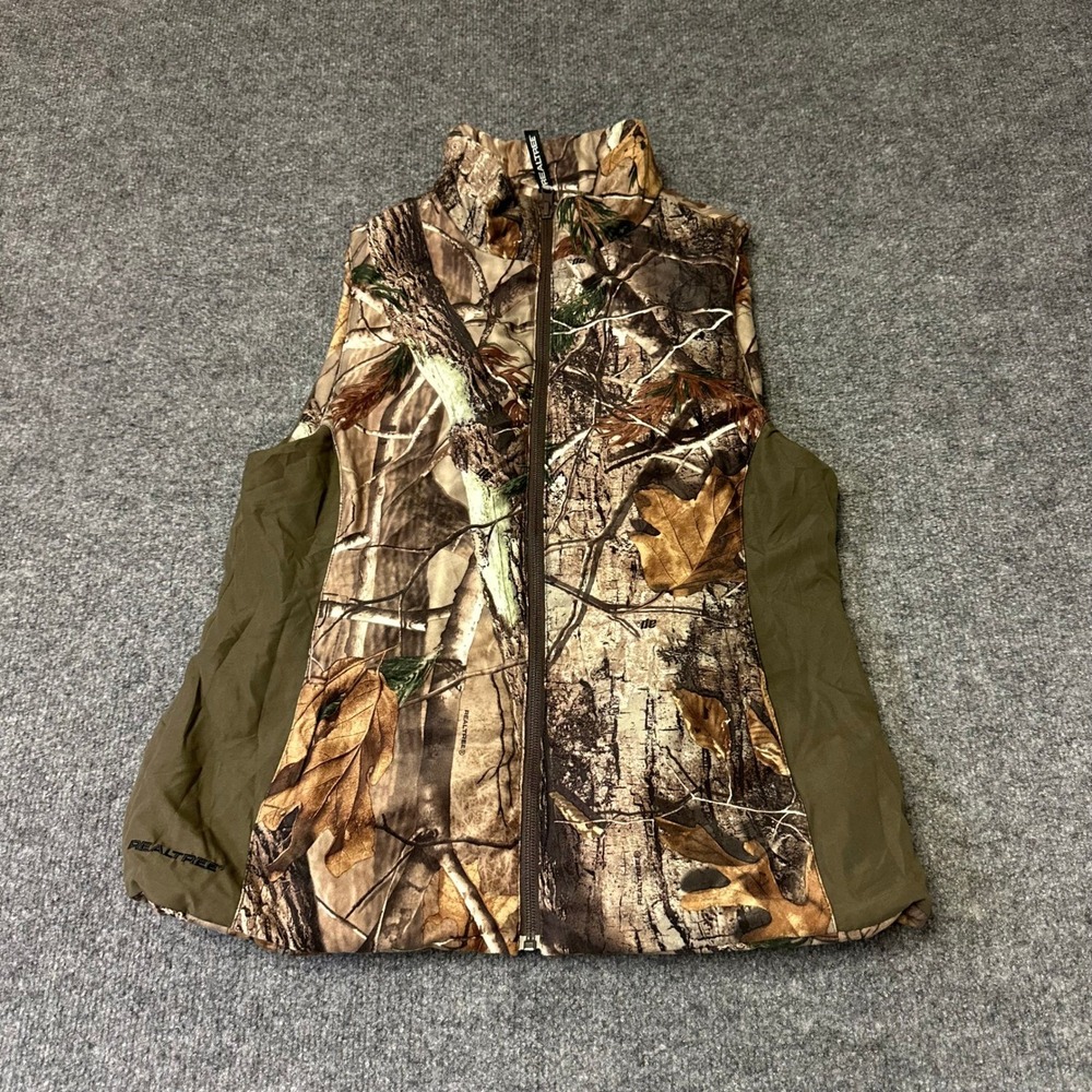 Realtree Vest Womens Size M Brown Camo Full Zip Lightweight Outdoor Layering